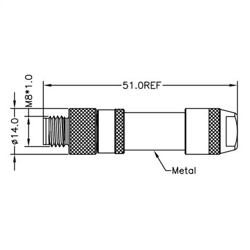 M8 4pins A code male straight metal assembly connector,shielded,brass with nickel plated housing,suitable cable outer diameter 3.5mm-5.0mm